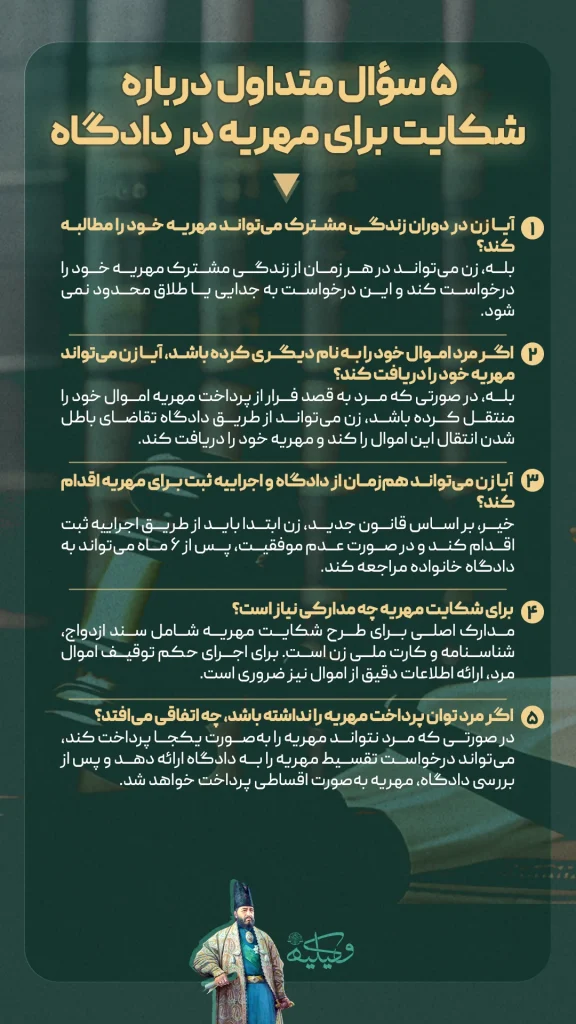 ۵ سؤال متداول درباره شکایت برای مهریه در دادگاه copy